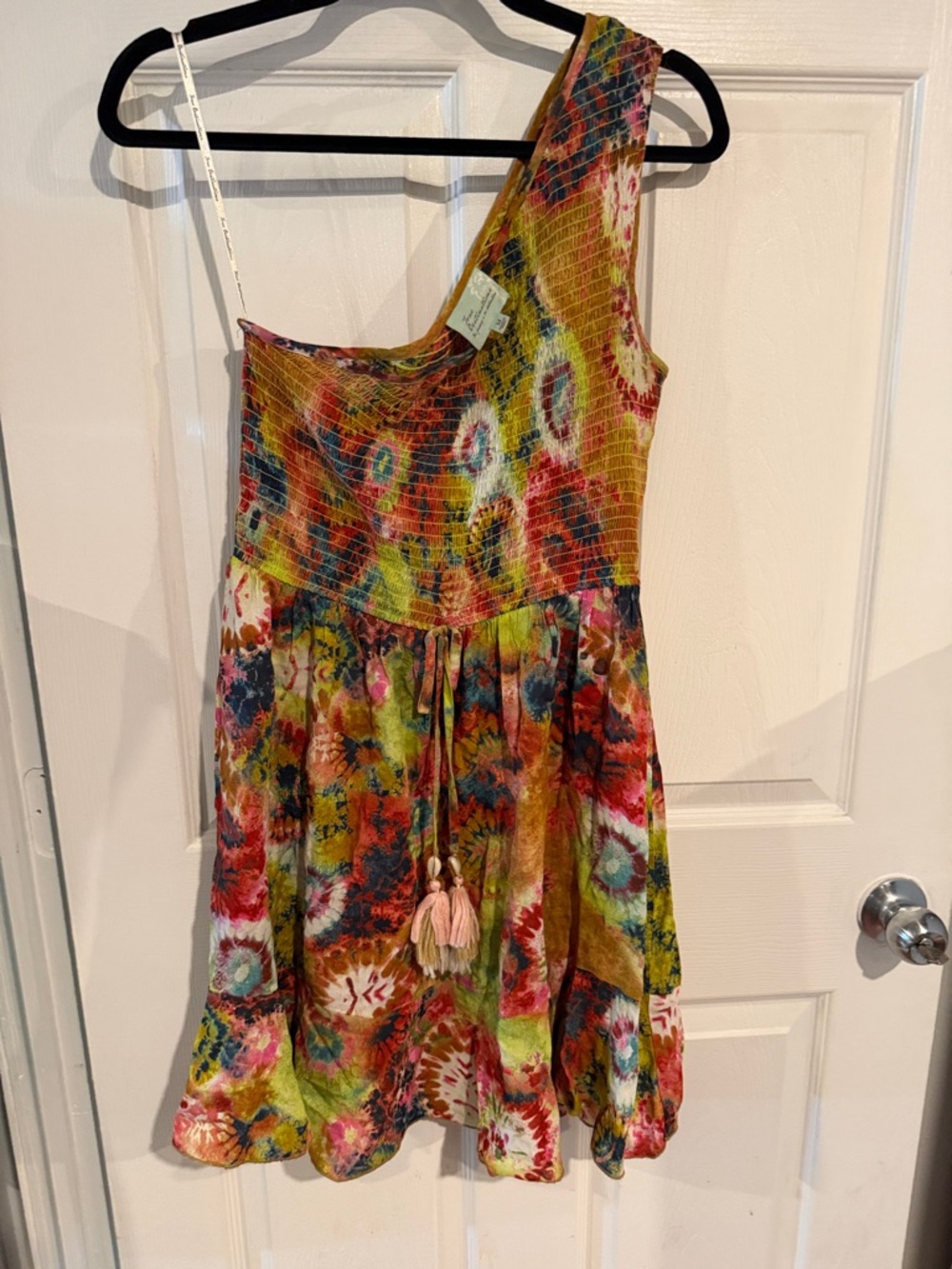One-Shoulder Tie-Detailed Floral Tie-Dye Dress, Multi